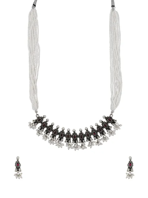 Oxidised Necklace Set in Ruby color - SSA23