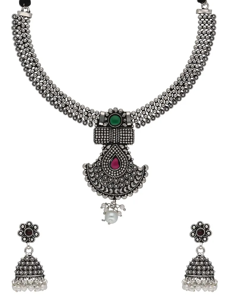 Oxidised Necklace Set in Ruby & Green color - SSA19