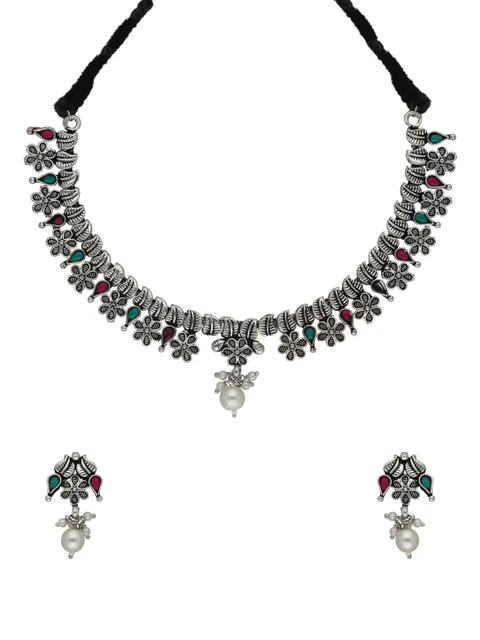 Oxidised Necklace Set in Ruby & Green color - SSA14