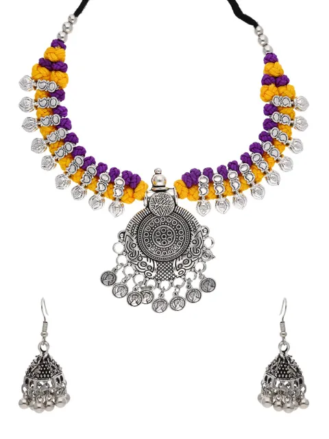 Oxidised Necklace Set in Yellow & Purple color - CNB19907