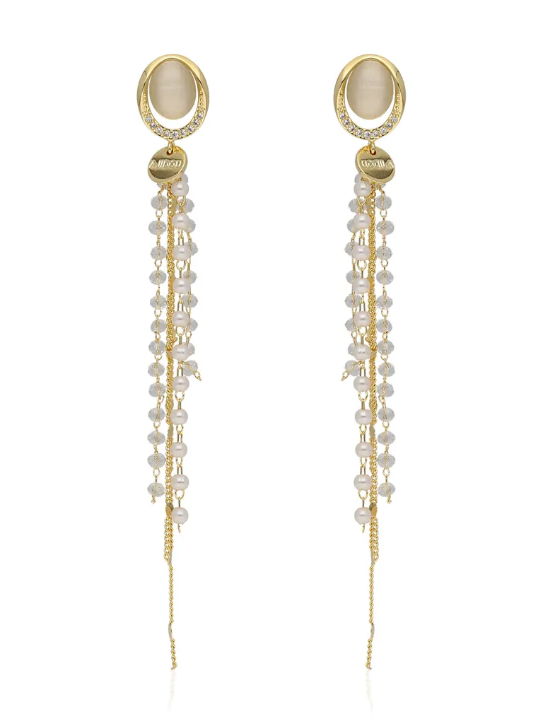 AD / CZ Long Earrings in Gold finish - CNB36593