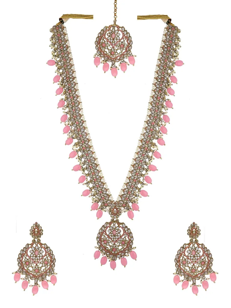 Reverse AD Long Necklace Set in Mehendi finish - 6311