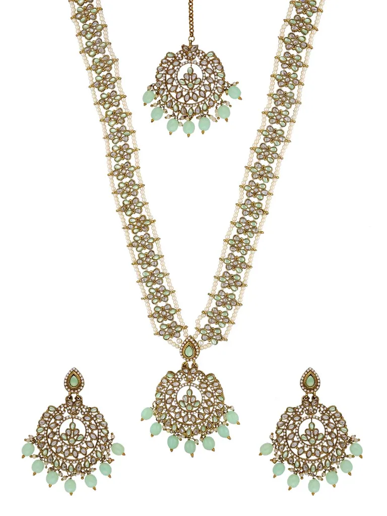 Reverse AD Long Necklace Set in Mehendi finish - 6308