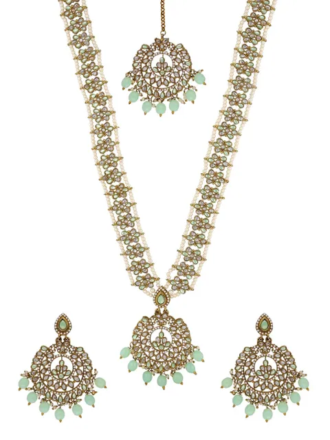 Reverse AD Long Necklace Set in Mehendi finish - 6308
