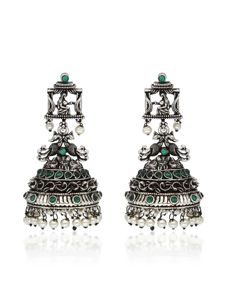 Oxidised Jhumka Earrings in Green color - CNB35236