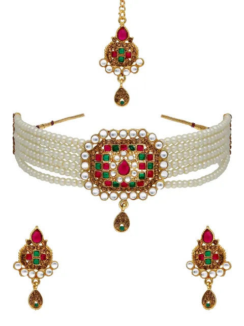 Kundan Choker Necklace Set in Gold finish - CNB32625RG