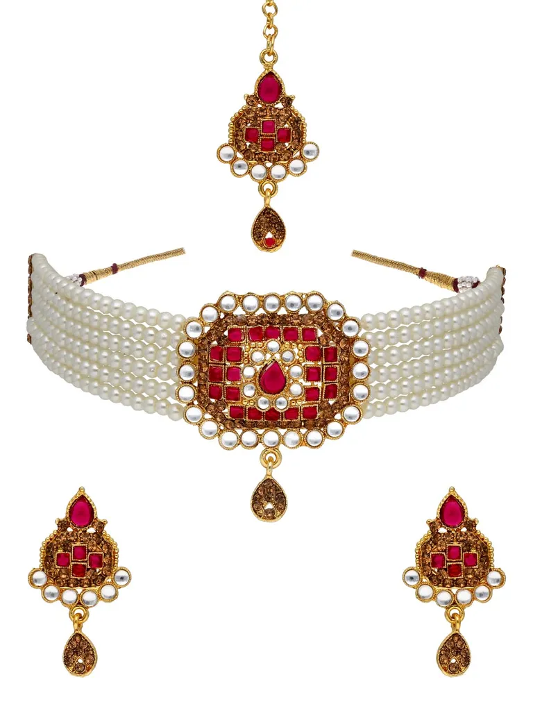 Kundan Choker Necklace Set in Gold finish - CNB32627RU