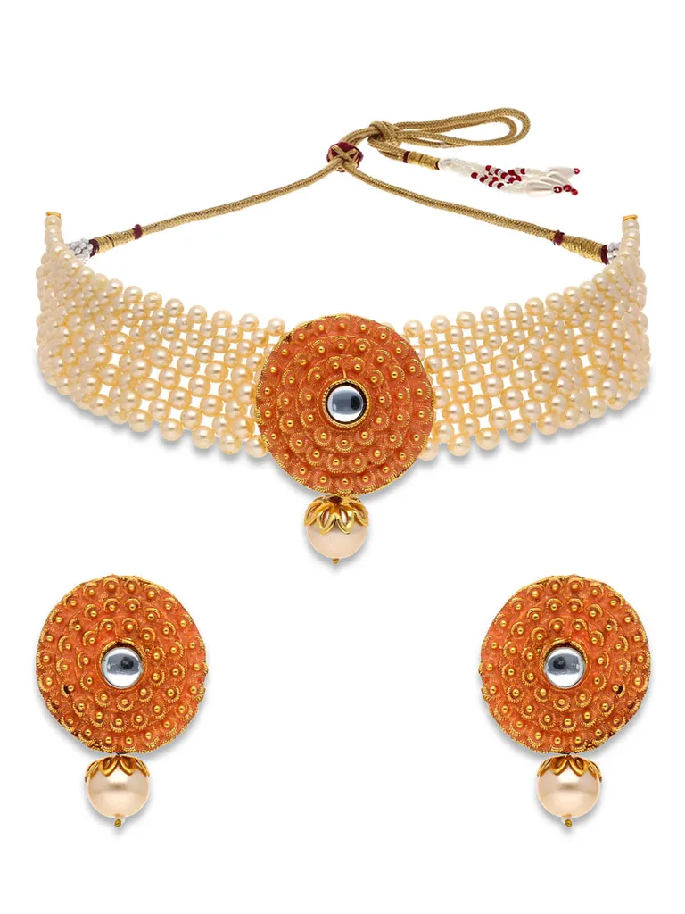 Meenakari Choker Necklace Set in Gold finish - PRT2549PE