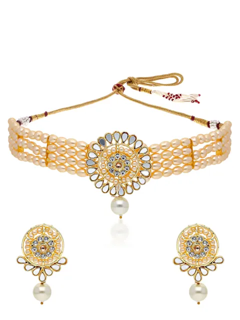 Mirror Choker Necklace Set in Gold finish - PRT2656WH