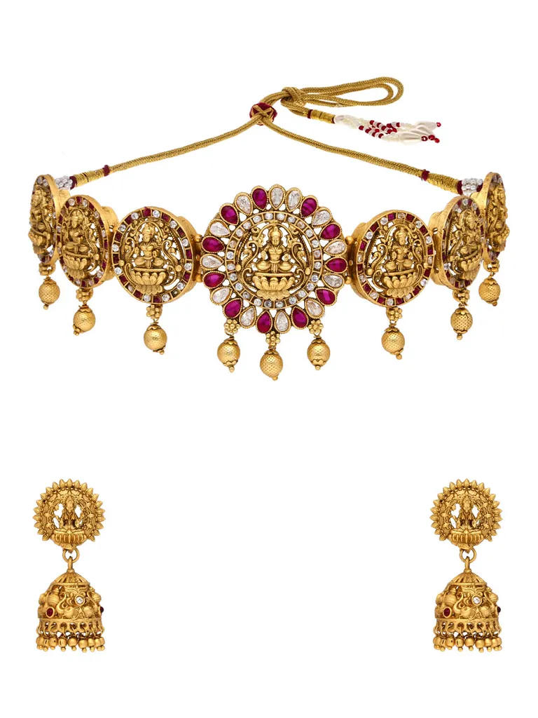 Temple Choker Necklace Set in Rajwadi finish - RNK111