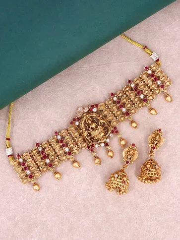 Temple Choker Necklace Set in Rajwadi finish - RNK116