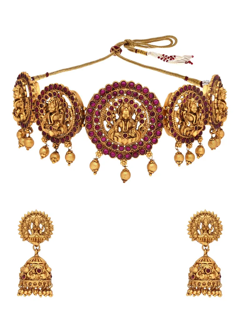 Temple Choker Necklace Set in Gold finish - RNK129