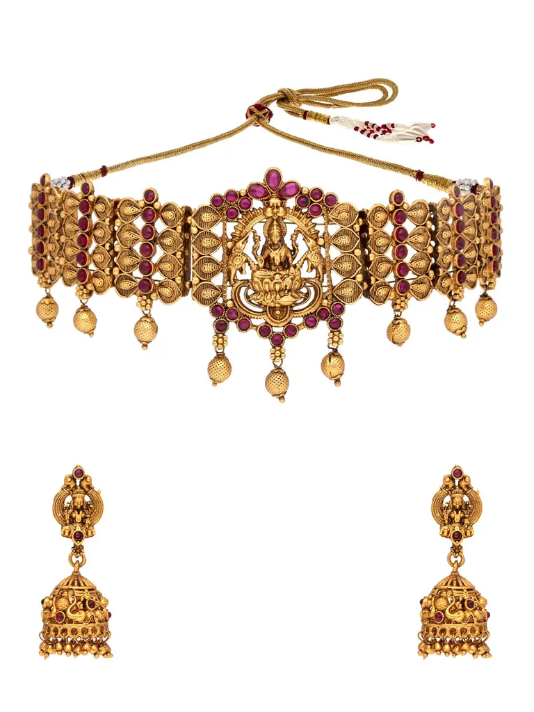 Temple Choker Necklace Set in Gold finish - RNK128