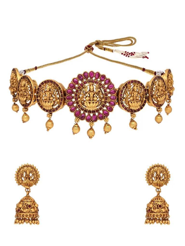 Temple Choker Necklace Set in Gold finish - RNK127