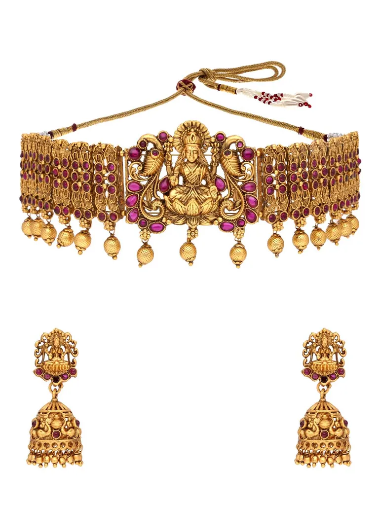 Temple Choker Necklace Set in Gold finish - RNK130