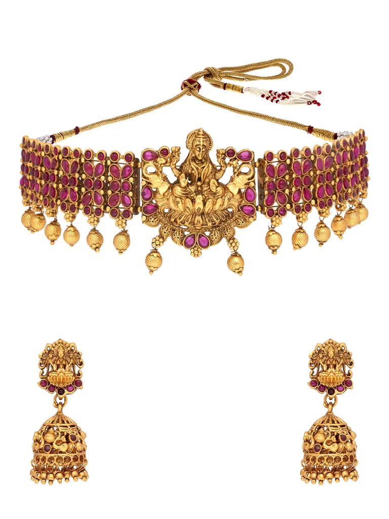 Temple Choker Necklace Set in Gold finish - RNK131