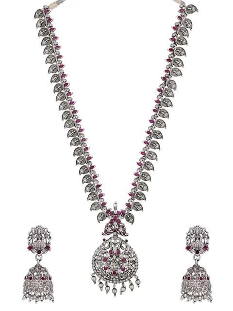 Temple Long Necklace Set in Oxidised Silver finish - RNK88