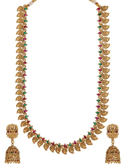 Temple Long Necklace Set in Rajwadi finish - RNK114
