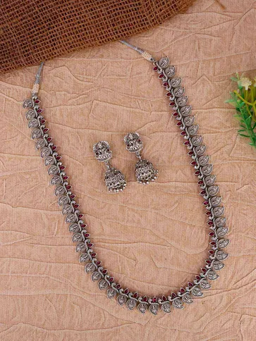 Temple Long Necklace Set in Oxidised Silver finish - RNK115