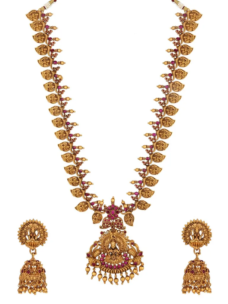 Temple Long Necklace Set in Gold finish - RNK125