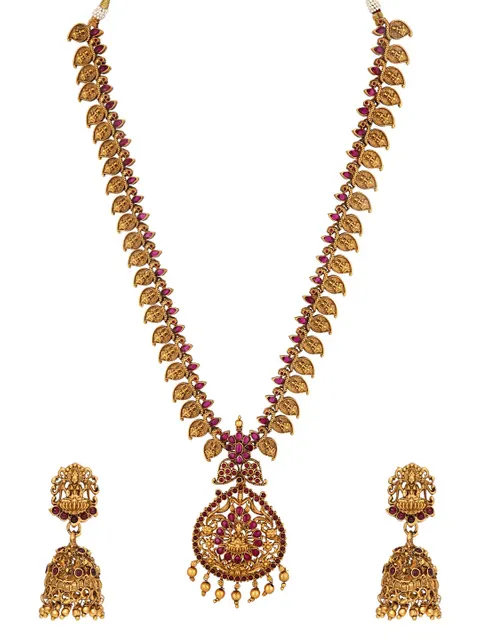 Temple Long Necklace Set in Gold finish - RNK126