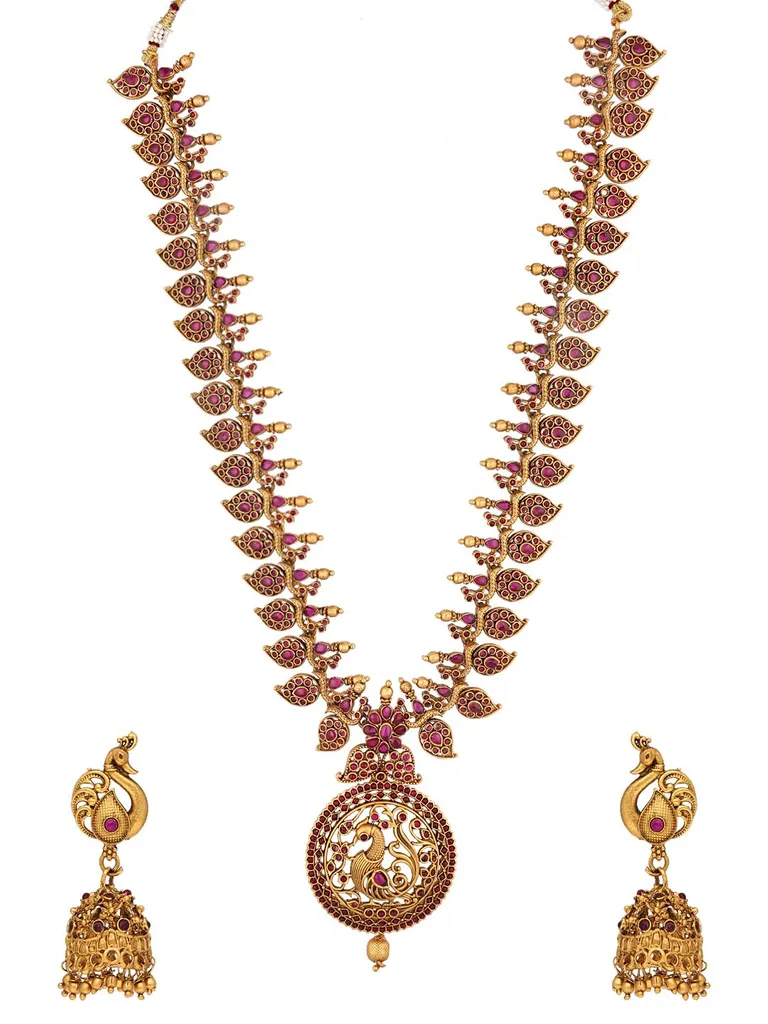Antique Long Necklace Set in Gold finish - RNK139