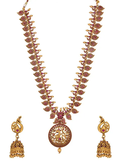 Antique Long Necklace Set in Gold finish - RNK139