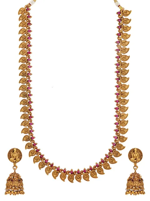 Temple Long Necklace Set in Gold finish - RNK145