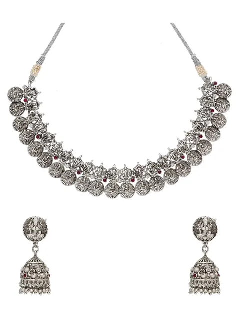 Temple Necklace Set in Oxidised Silver finish - RNK104