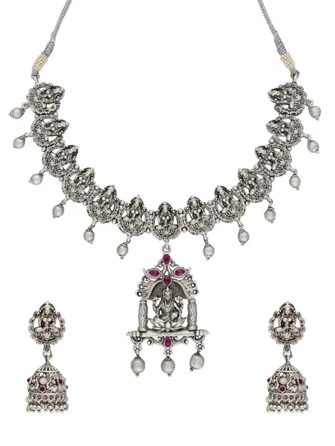 Temple Necklace Set in Oxidised Silver finish - RNK106