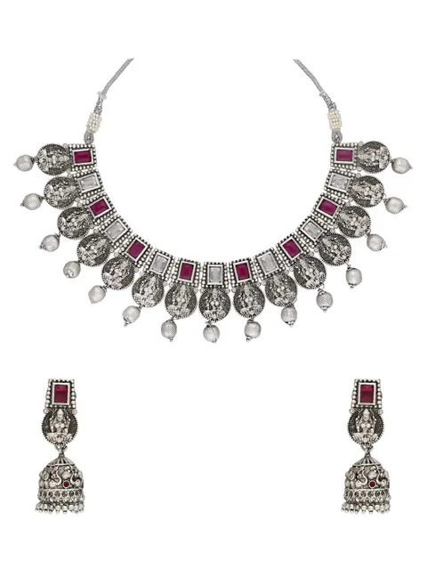 Temple Necklace Set in Oxidised Silver finish - RNK110