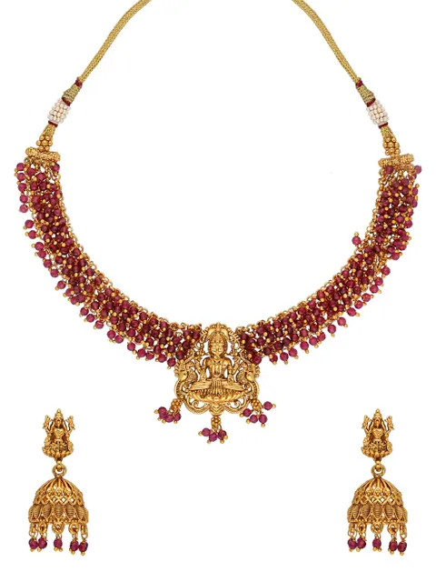 Temple Necklace Set in Gold finish - AMN620