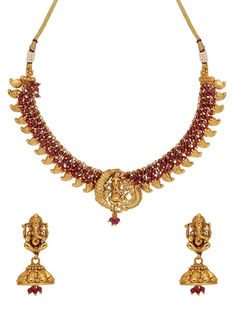 Temple Necklace Set in Gold finish - AMN617