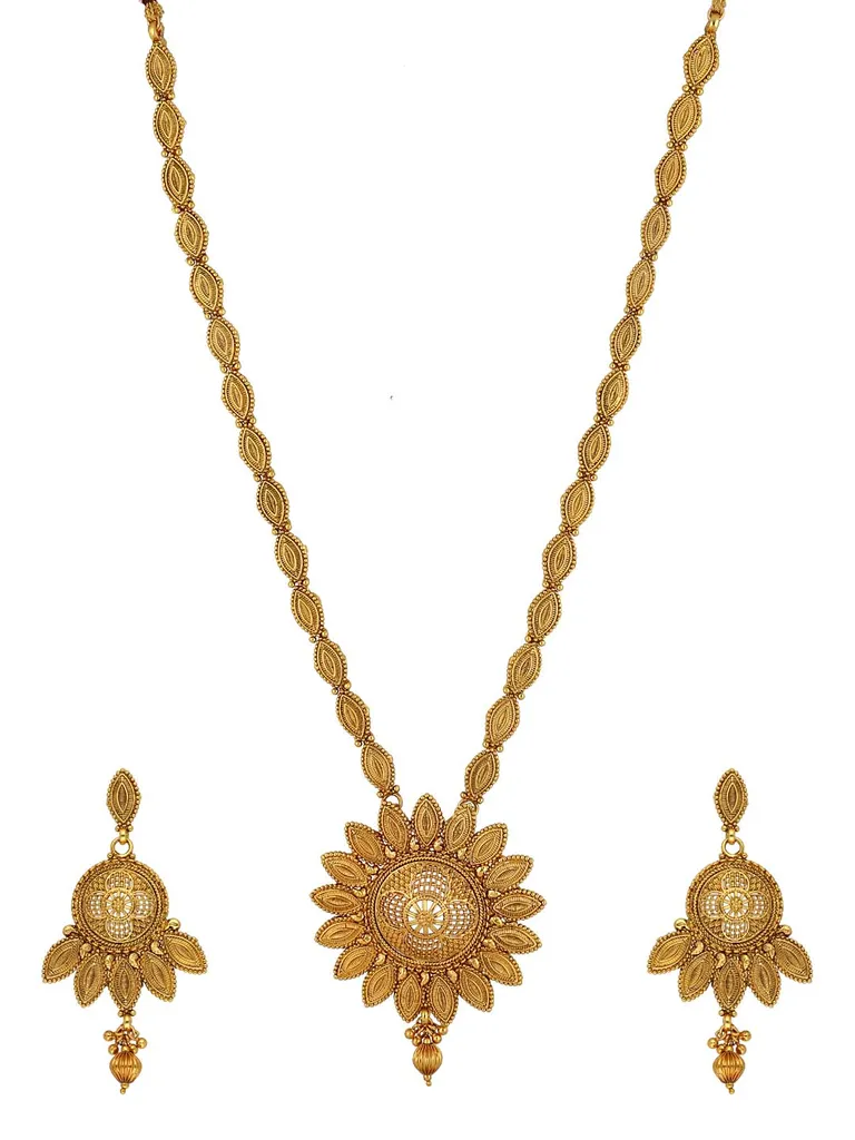 Antique Long Necklace Set in Gold finish - AMN626