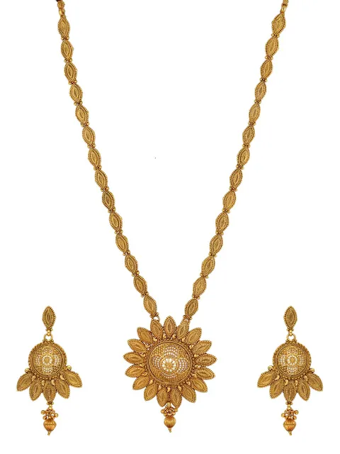 Antique Long Necklace Set in Gold finish - AMN626