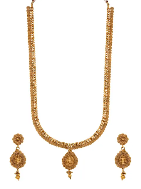 Antique Long Necklace Set in Gold finish - AMN628