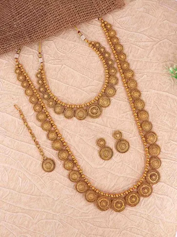 Antique Short Necklace with Long Haram Combo Set - AMN629