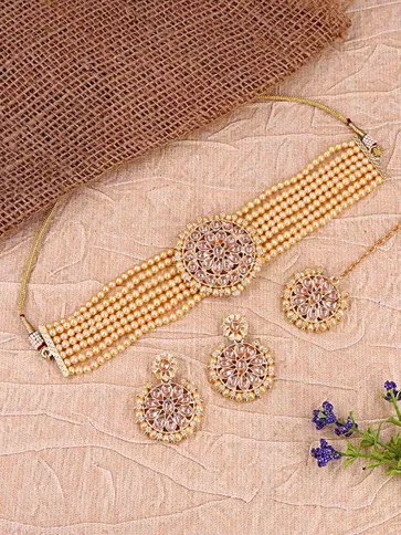 Pearls Choker Necklace Set in Gold finish - 99PL