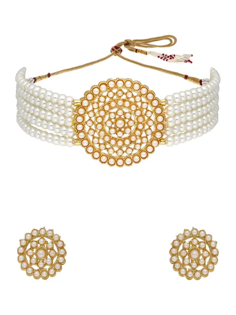 Pearls Choker Necklace Set in Gold finish - 91WH