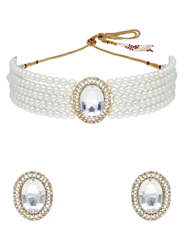 Pearls Choker Necklace Set in Gold finish - 6631WH