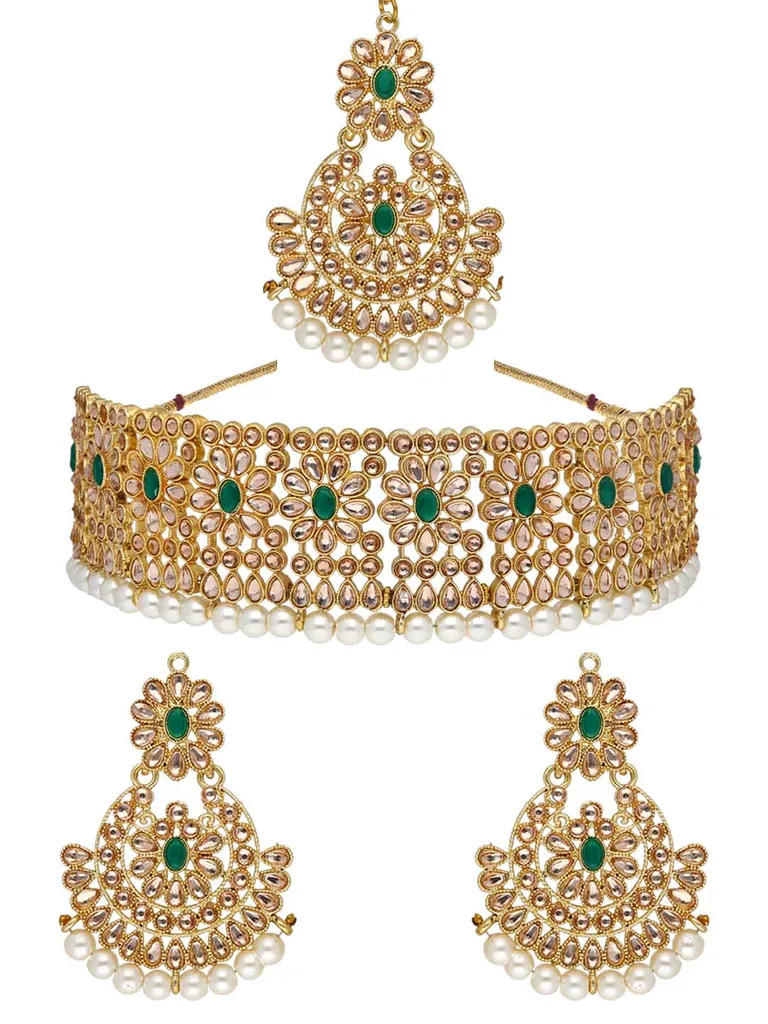 Traditional Choker Necklace Set in Gold finish - 1284