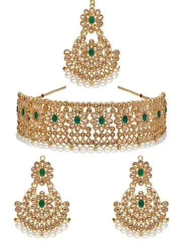 Traditional Choker Necklace Set in Gold finish - 1284
