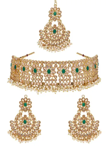 Traditional Choker Necklace Set in Gold finish - 1283