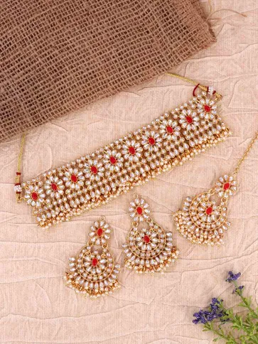 Traditional Choker Necklace Set in Gold finish - 1283RE