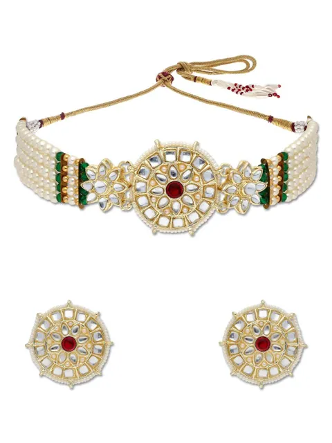 Kundan Choker Necklace Set in Gold finish - P5075