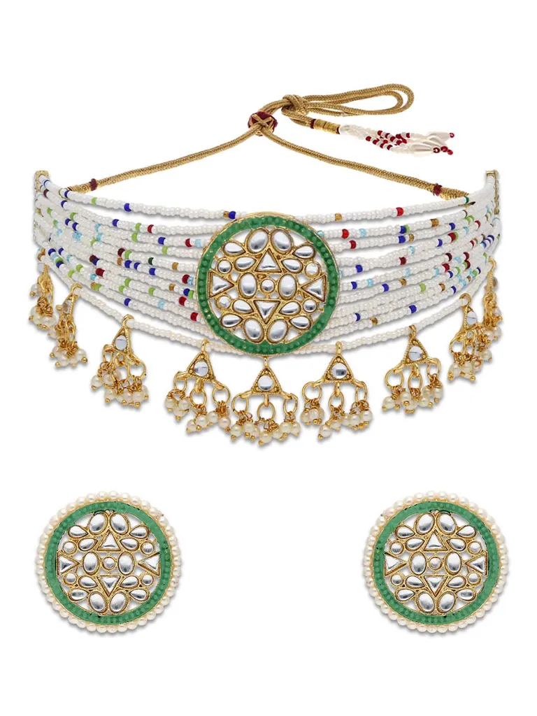 Kundan Choker Necklace Set in Gold finish - P7114