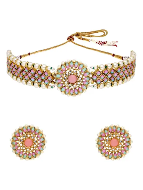 Traditional Choker Necklace Set in Gold finish - P5153