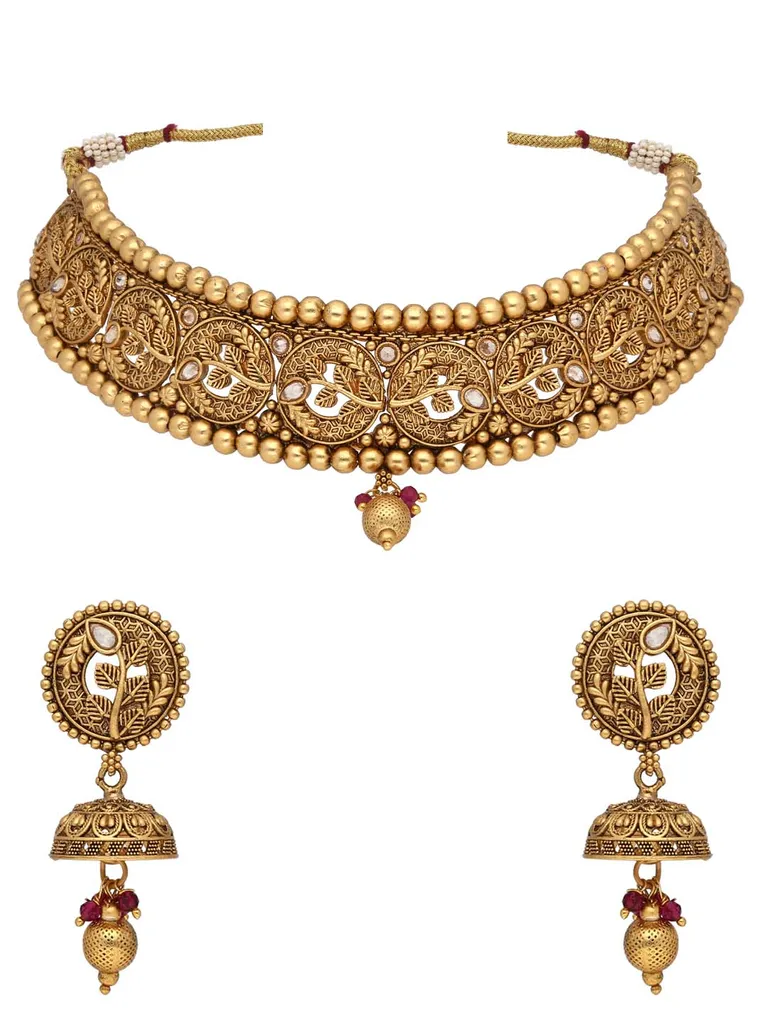 Antique Choker Necklace Set in Rajwadi finish - C9107