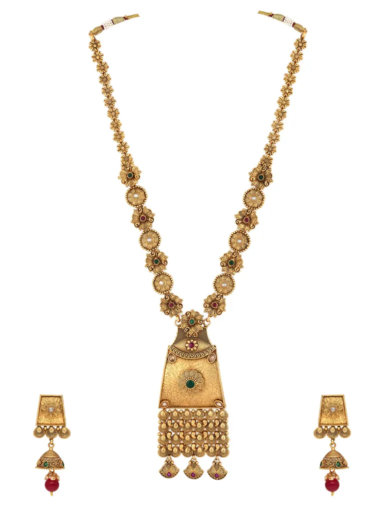 Antique Long Necklace Set in Gold finish - C9174