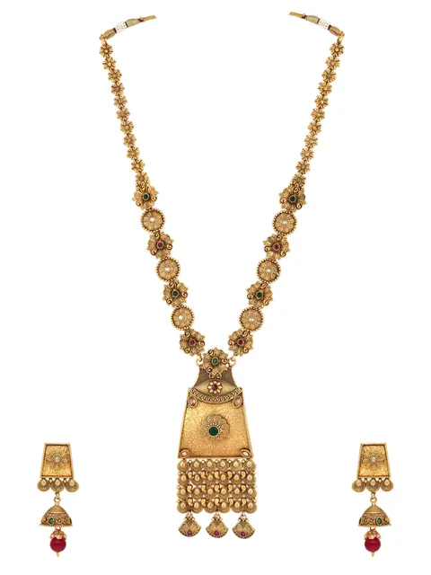 Antique Long Necklace Set in Gold finish - C9174